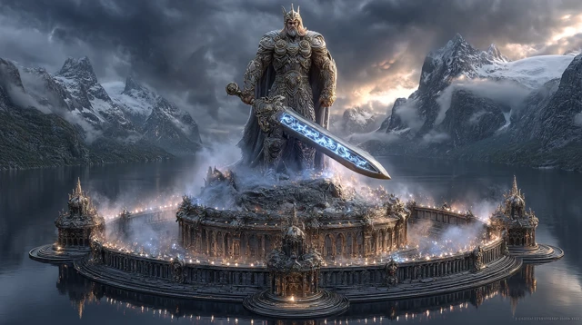 Thor Statue in Lake of Nine: Norse Mythology Art