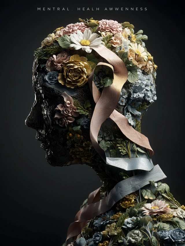 Mental Health Awareness: Floral Head Silhouette