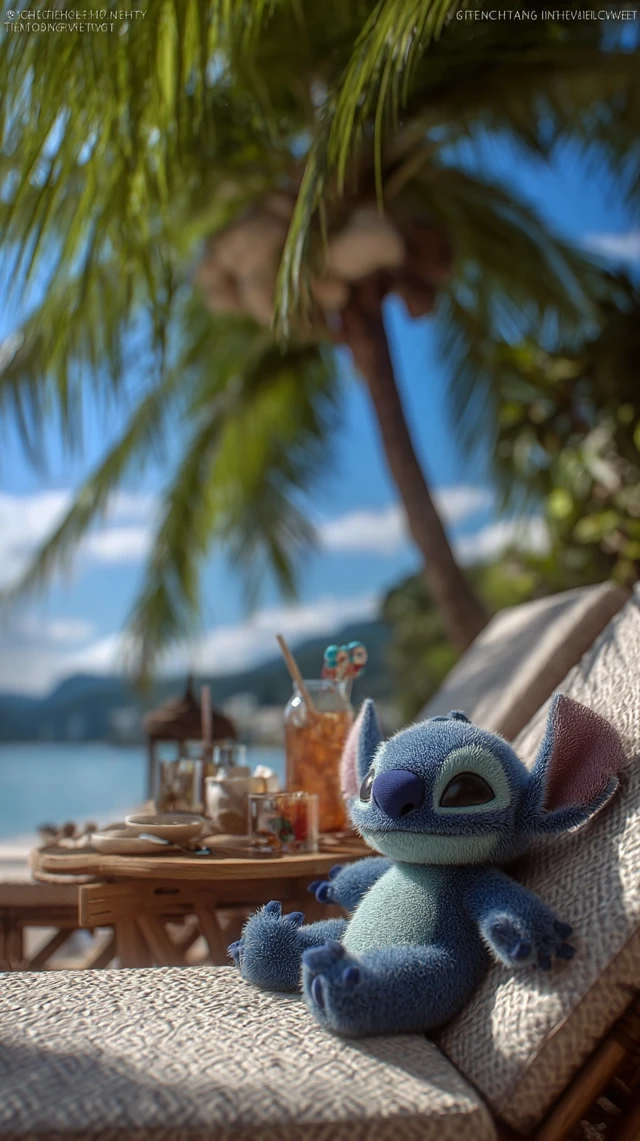 Stitch Relaxing on the Beach in the Sun