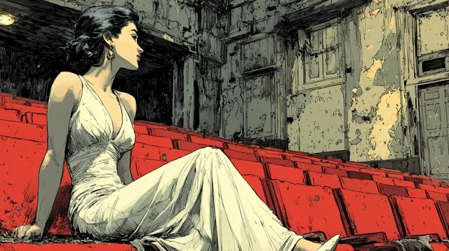 Retro Illustration Elegant Woman Opera House