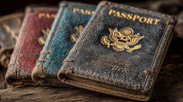 Vintage Passports US Travel Documents Close Up