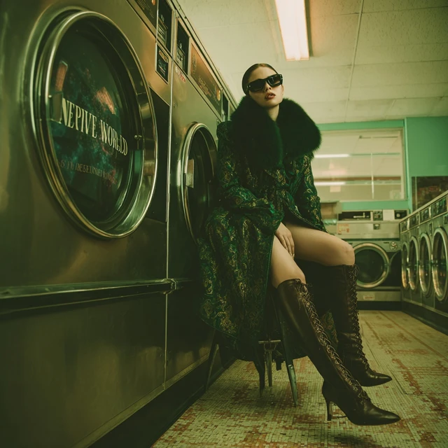 Haute Couture Fashion in a Retro Laundromat