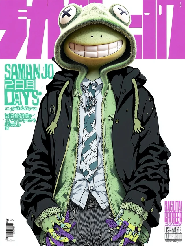 Anime Frog Character Magazine Cover Art
