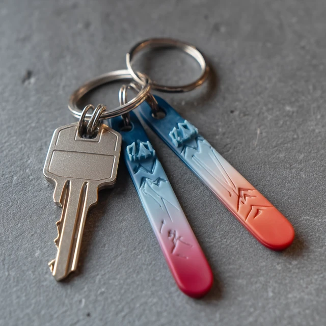 3D Printed Ski Keychain for Keys Gradient Plastic