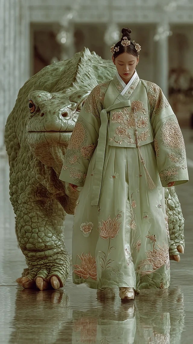 Joseon Inspired Hanbok with Giant Frog - Dreamlike Art