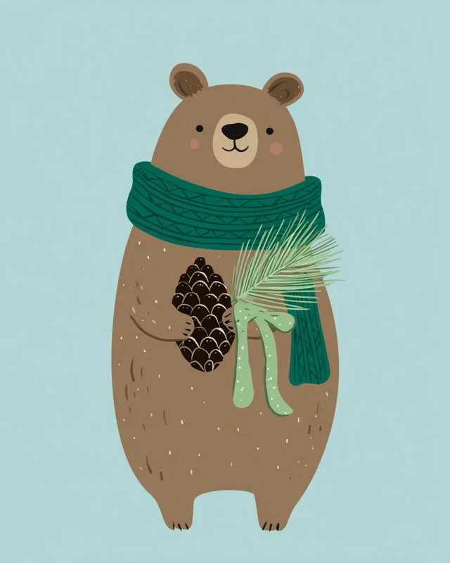Christmas Bear Illustration Scandinavian Minimalist Design