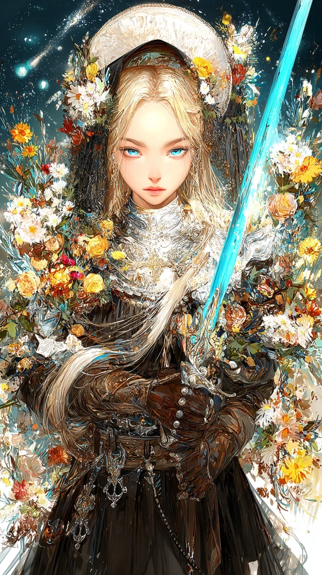 Mystical Anime Portrait Blonde Woman Flower Crown