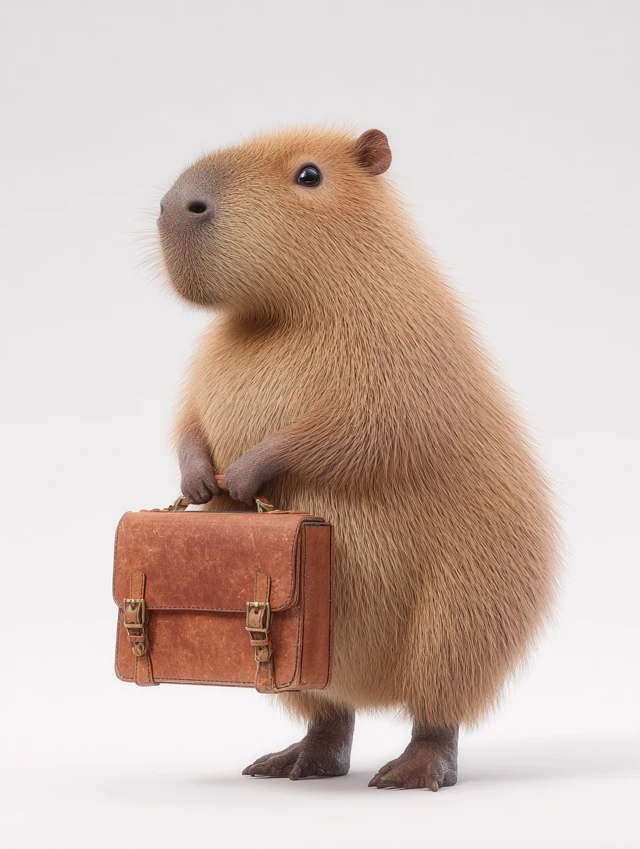 Cute Capybara with Briefcase 3D Render