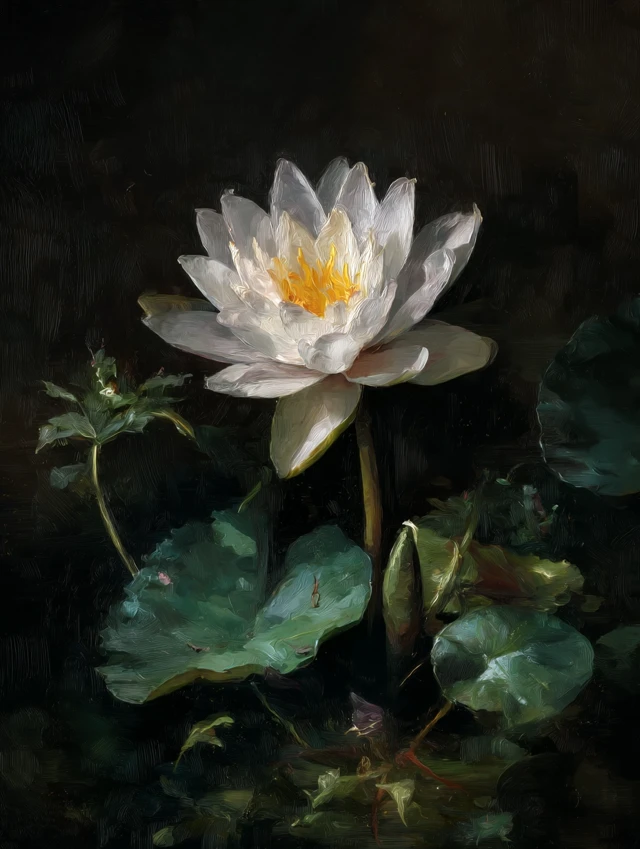 White Water Lily Oil Painting