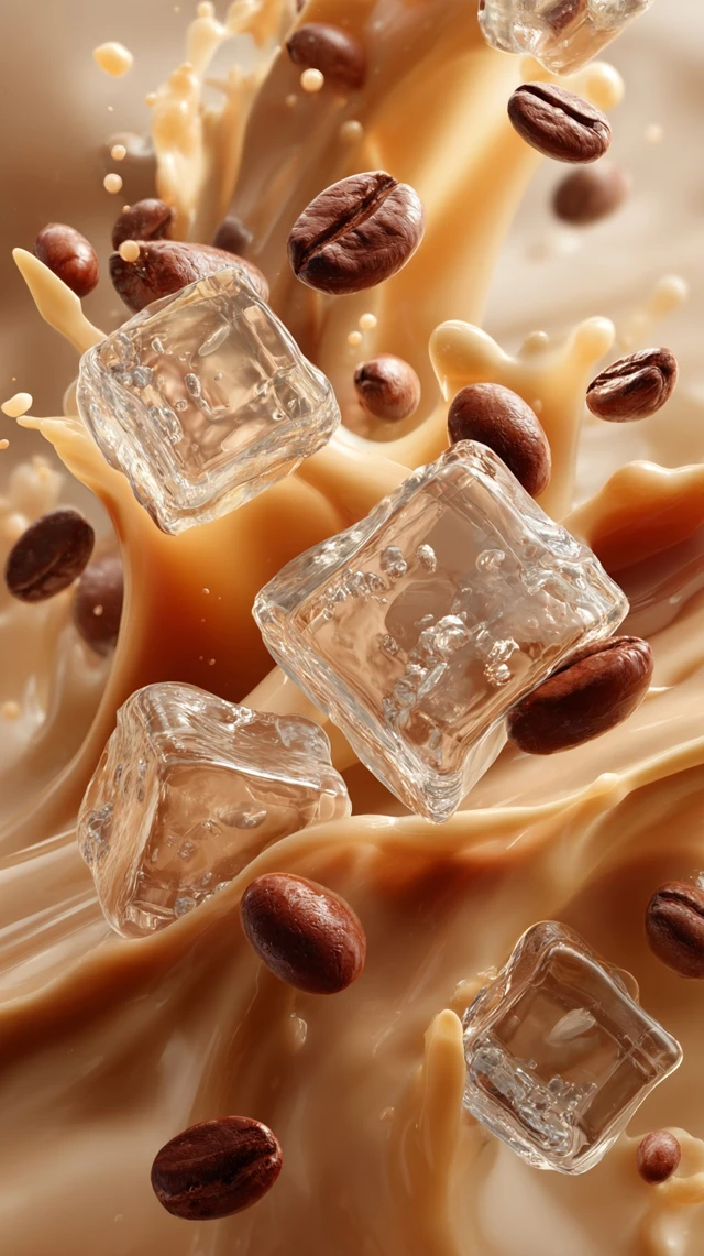 Iced Coffee Beans and Ice Cubes Delicious Drink