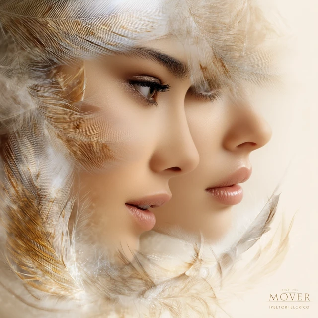 Two Faces Intertwined Feather Art Realistic Beige
