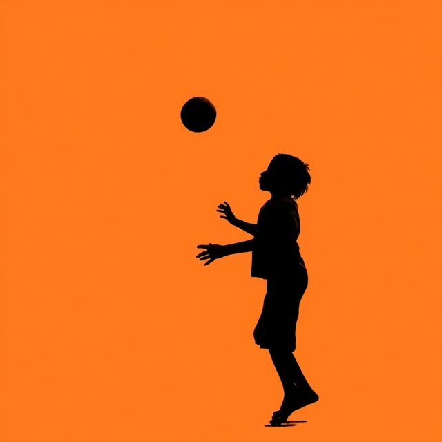 Soccer Silhouette Young Boy Playing Dynamic Orange