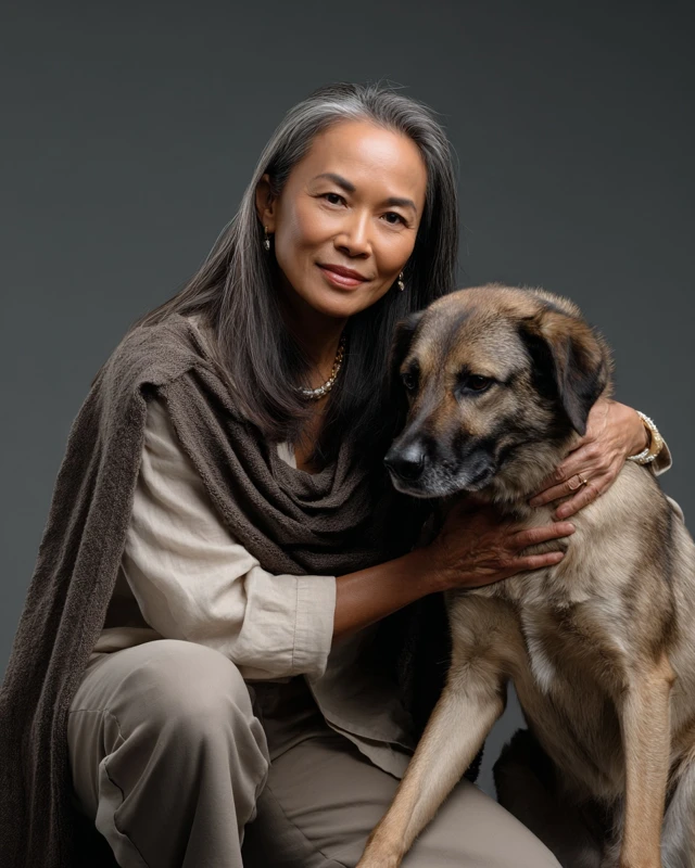 Asian Woman Dog Owner Warm Embrace Photography