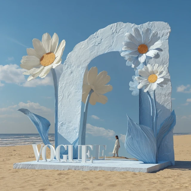 Vogue Art Installation on the Beach Floral Sculpture
