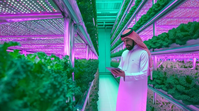 Vertical Farming Arab Man Hydroponics Lettuce