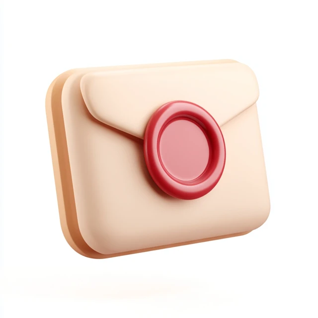 3D Envelope Icon with Red Seal for UI Design