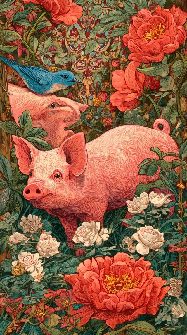 Pigs in Paradise Birds Flowers and Lush Gardens
