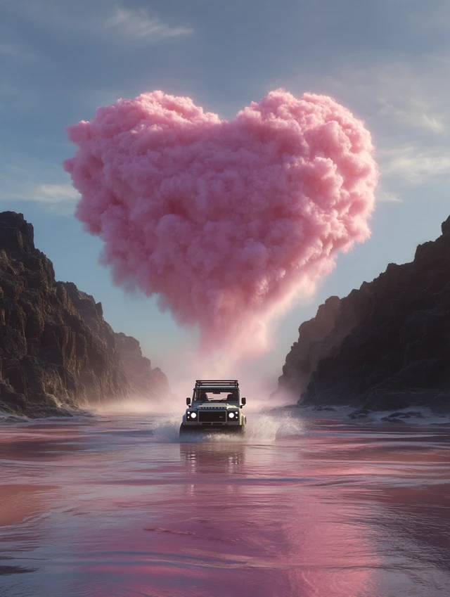 Land Rover Defender Heart Cloud Ocean Scene CGI