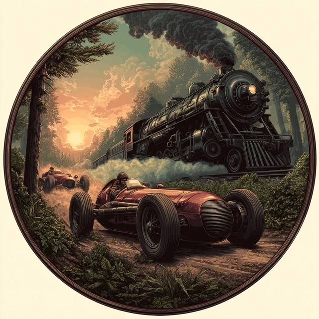 Vintage Race Car vs Steam Train Racing on Dirt Road