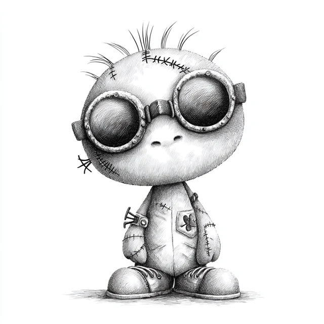 Cute Cartoon Character with Stitches