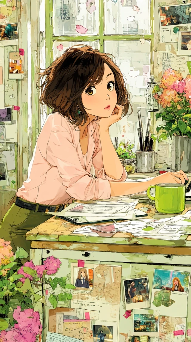 Anime Illustration: Woman Taking a Moments Pause