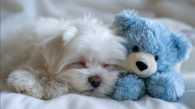 Sleeping Puppy and Teddy Bear Cuteness