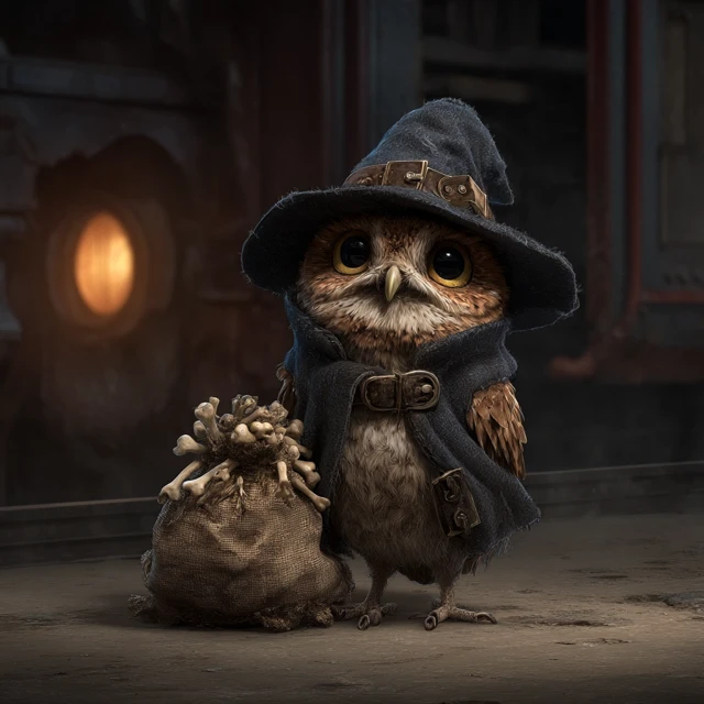 Cute Wizard Owl with Bones and Hat Digital Art