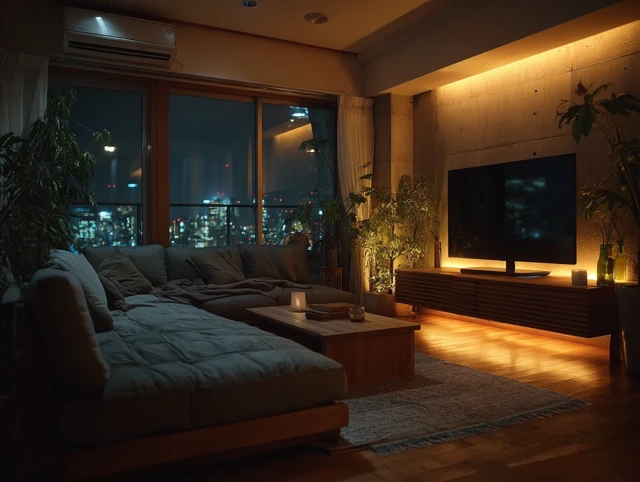 Cozy Living Room Interior Night Scene Home Design