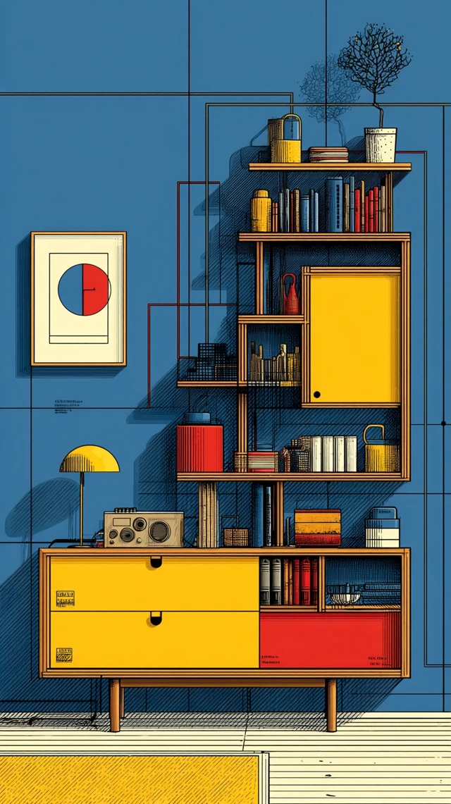 Bauhaus Style Open Shelving Unit Bedroom Decor