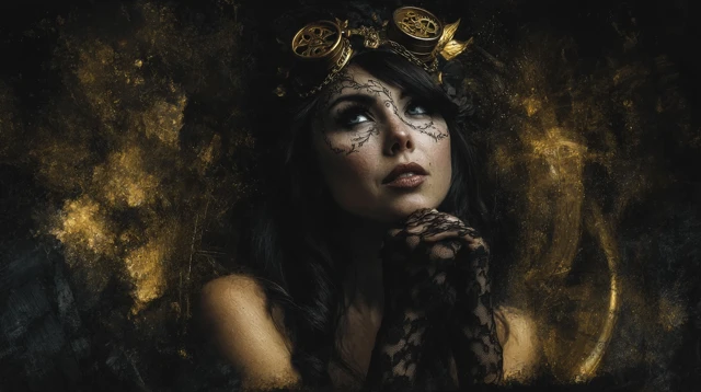Steampunk Goth Beauty Black Gold Artwork