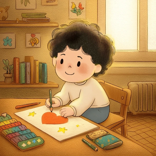 Cozy Childrens Book Illustration Korean Boy Drawing