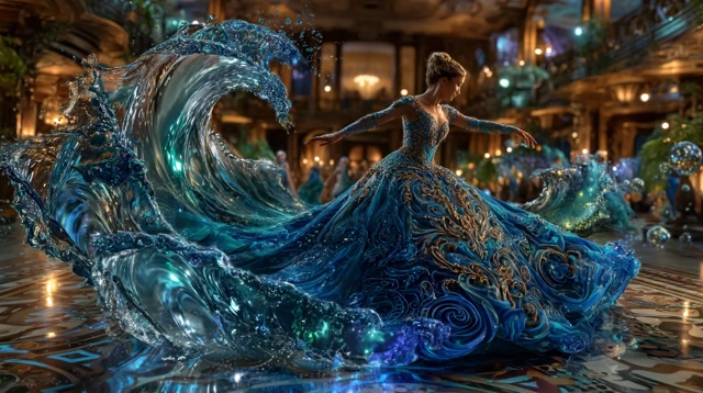 Dancing Woman Ocean Wave Dress Ballroom