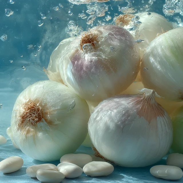 White Onions and Beans in Water Photography