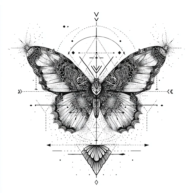 Butterfly Sacred Geometry Tattoo Art Illustration