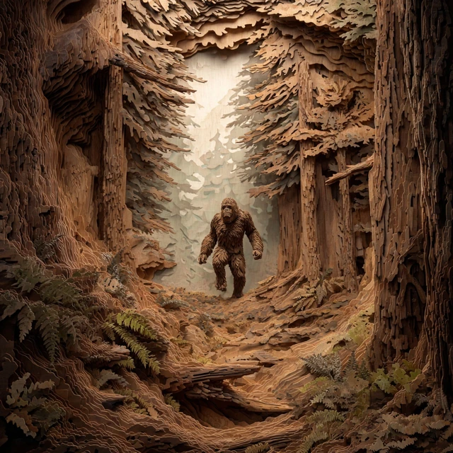 Sasquatch 3D Laser Cut Forest Illusion Design