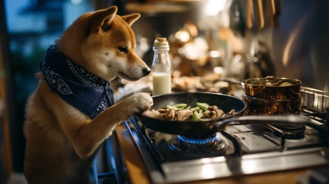 Shiba Inu Chef Cooking in a Japanese Kitchen