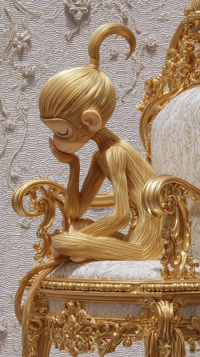 Golden Meditating Monkey Throne Art Illustration