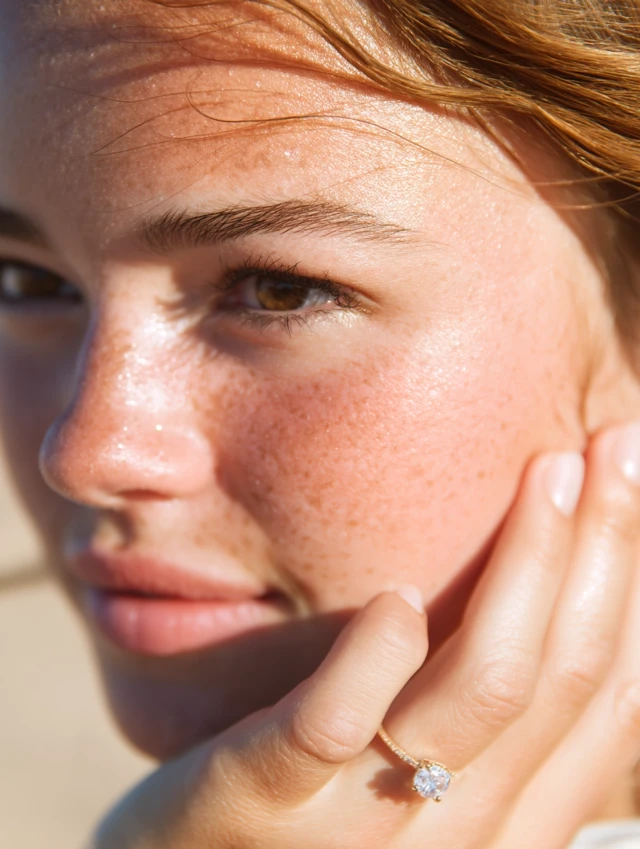 Young Woman Portrait Glowing Skin Diamond Ring