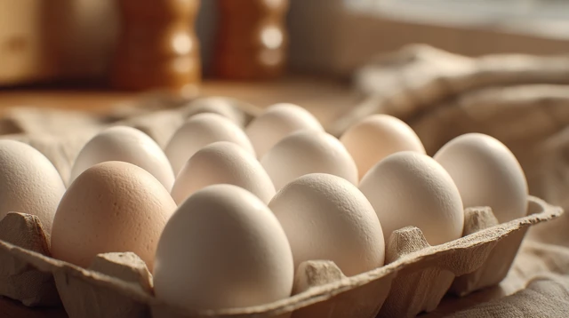 Fresh Chicken Eggs in a Cardboard Box