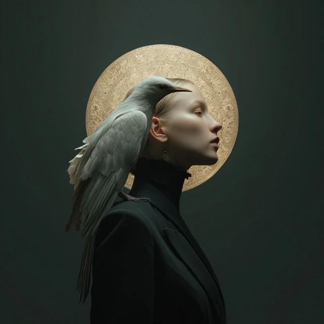 Female Prophet Half Bird Surreal Portrait