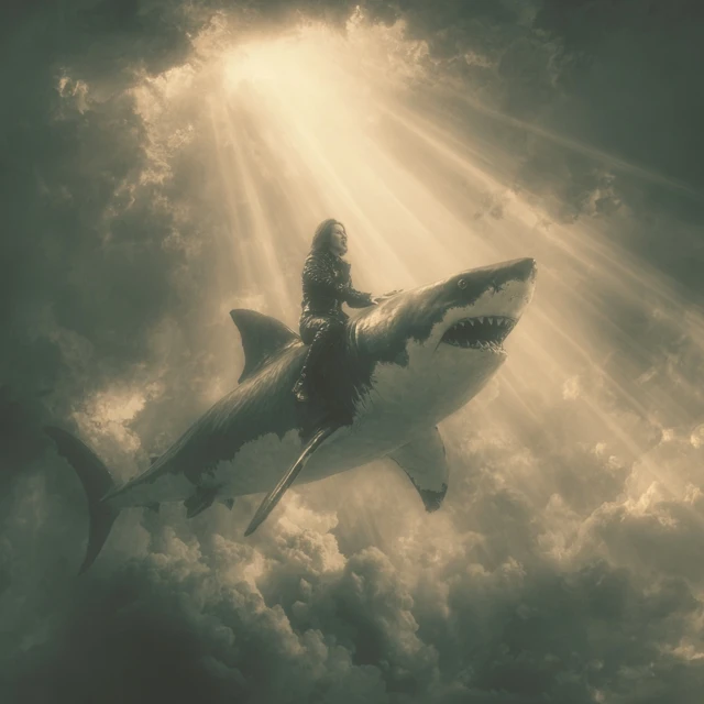 Ozzy Osbourne Riding a Shark to Heaven Art