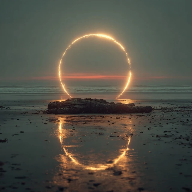 Sunset Beach Portal Man Atmospheric Art