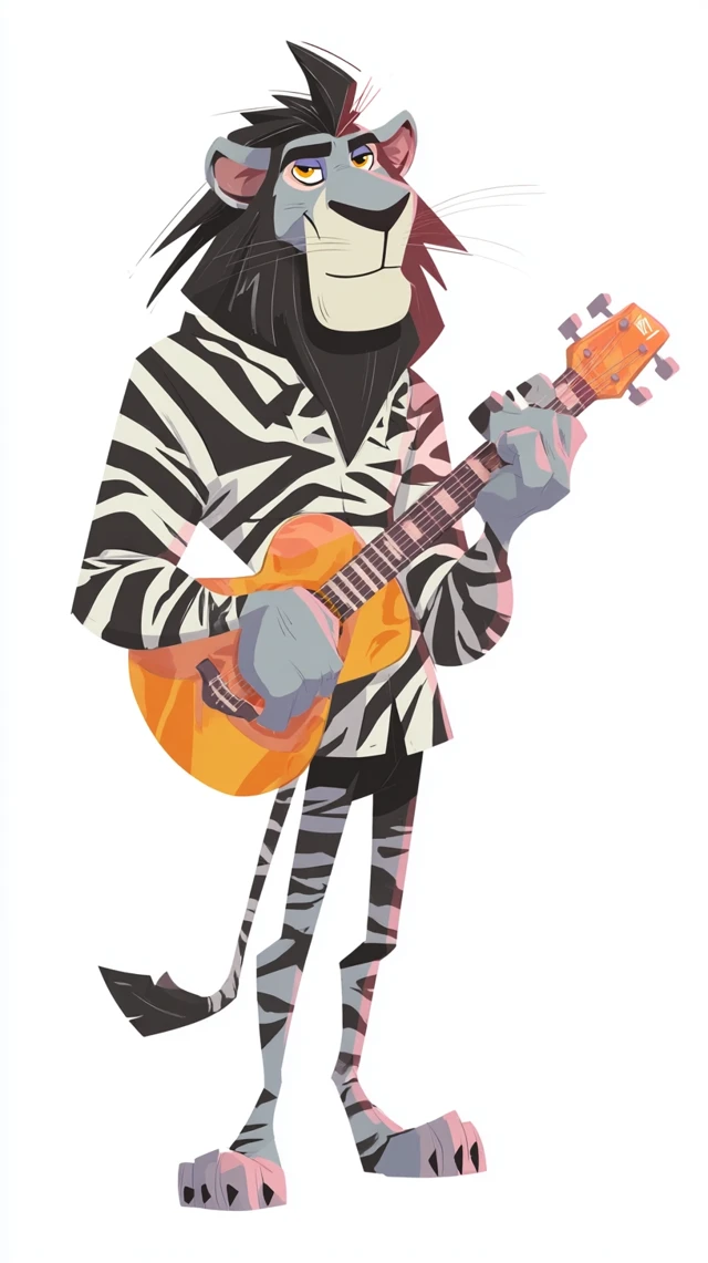 Cartoon Lion Musician with Guitar