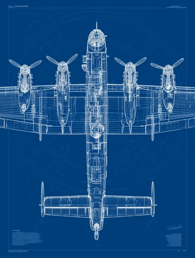Lancaster Bomber Vintage Blueprint Art