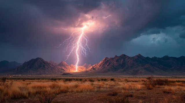 Desert Storm Lightning Night Sky