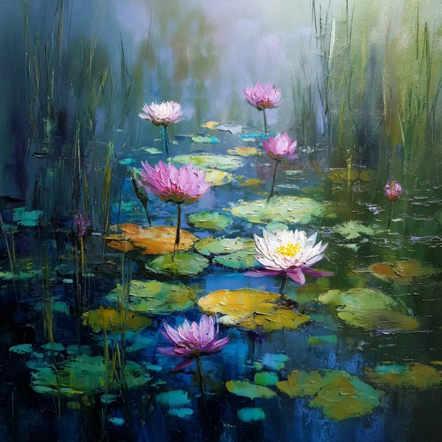Lotus Pond Acrylic Painting