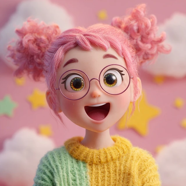 Cute Cartoon Avatar Pastel Colors 3D Render Kawaii