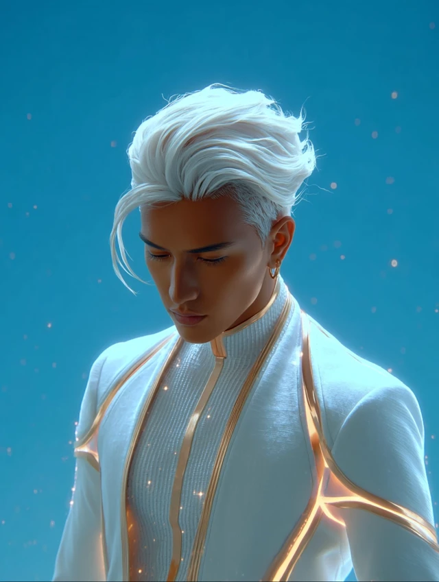 Handsome Man Futuristic White Suite