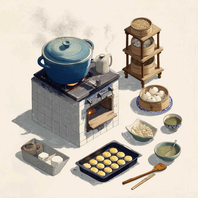 Old Shanghai Kitchen Isometric Illustration Food Art