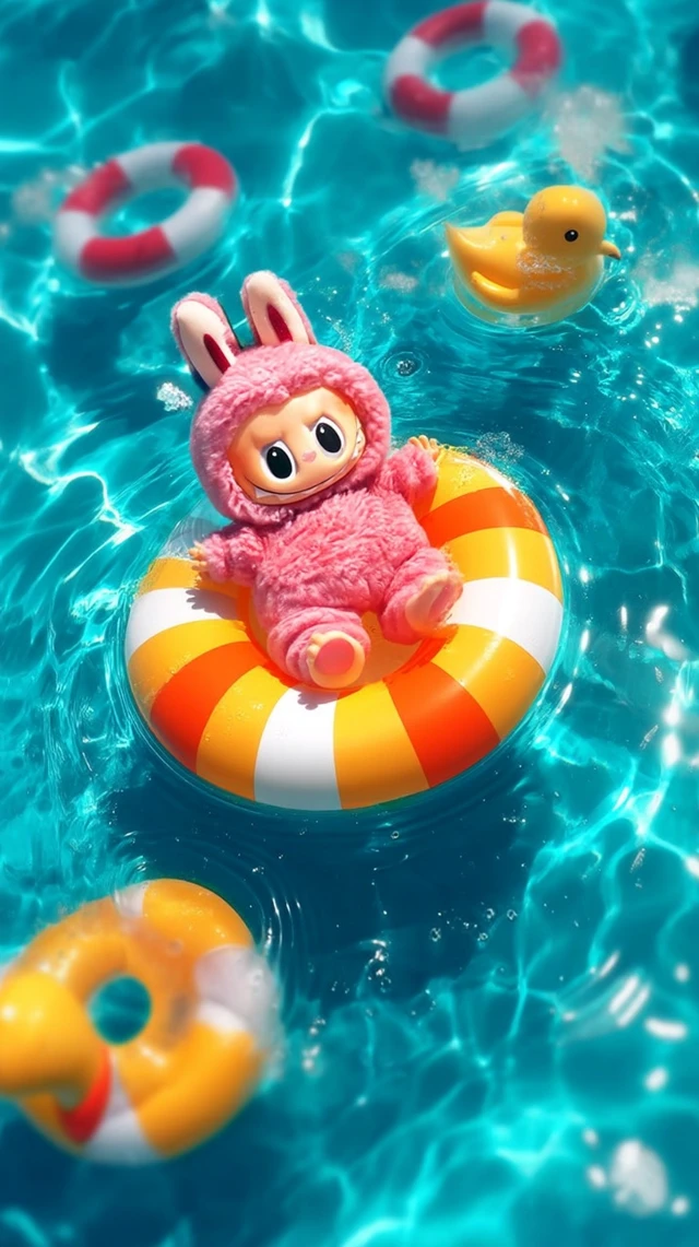 Cartoon Bunny Floating in Pool Wallpaper